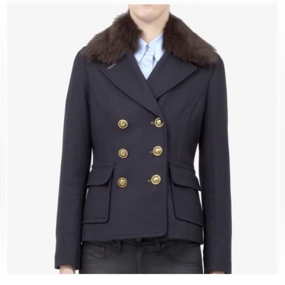 Tory Burch Jackets & Blazers - Tory Burch Alexandre Peat Coat Style Navy Genuine Fur Collar EXQUISITE!